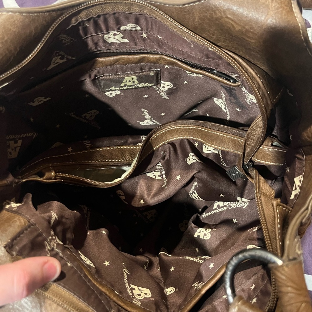 Boho Chic Brown Embroidered Shoulder Bag and Wallet Set - Picture 3 of 14